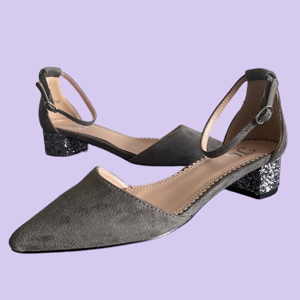 JGoods Grey 1.5-Inch Heels with Sparkles